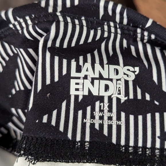 Lands End Womens Pants Black White Stripe Floral Pull On Elastic Plus Size 1X - Picture 3 of 4